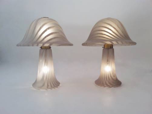 Peill & Putzler pair vintage glass Mushroom large table lamps with illuminated bases, 1970`s ca, German